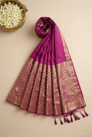 Premium Magenta Silk Saree With Exquisite Golden Zari Border