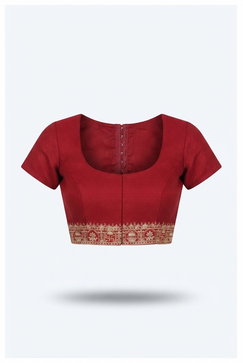 Luxurious Deep Red Handloom Silk Saree With Gold Zari Check Pattern And Traditional Elephant Motif Pallu