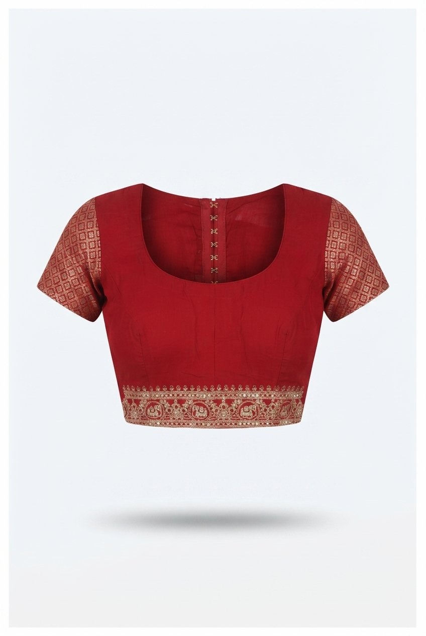 Elegant Crimson Red Silk Georgette Saree With Gold Zari Checkers And Embroidered Border