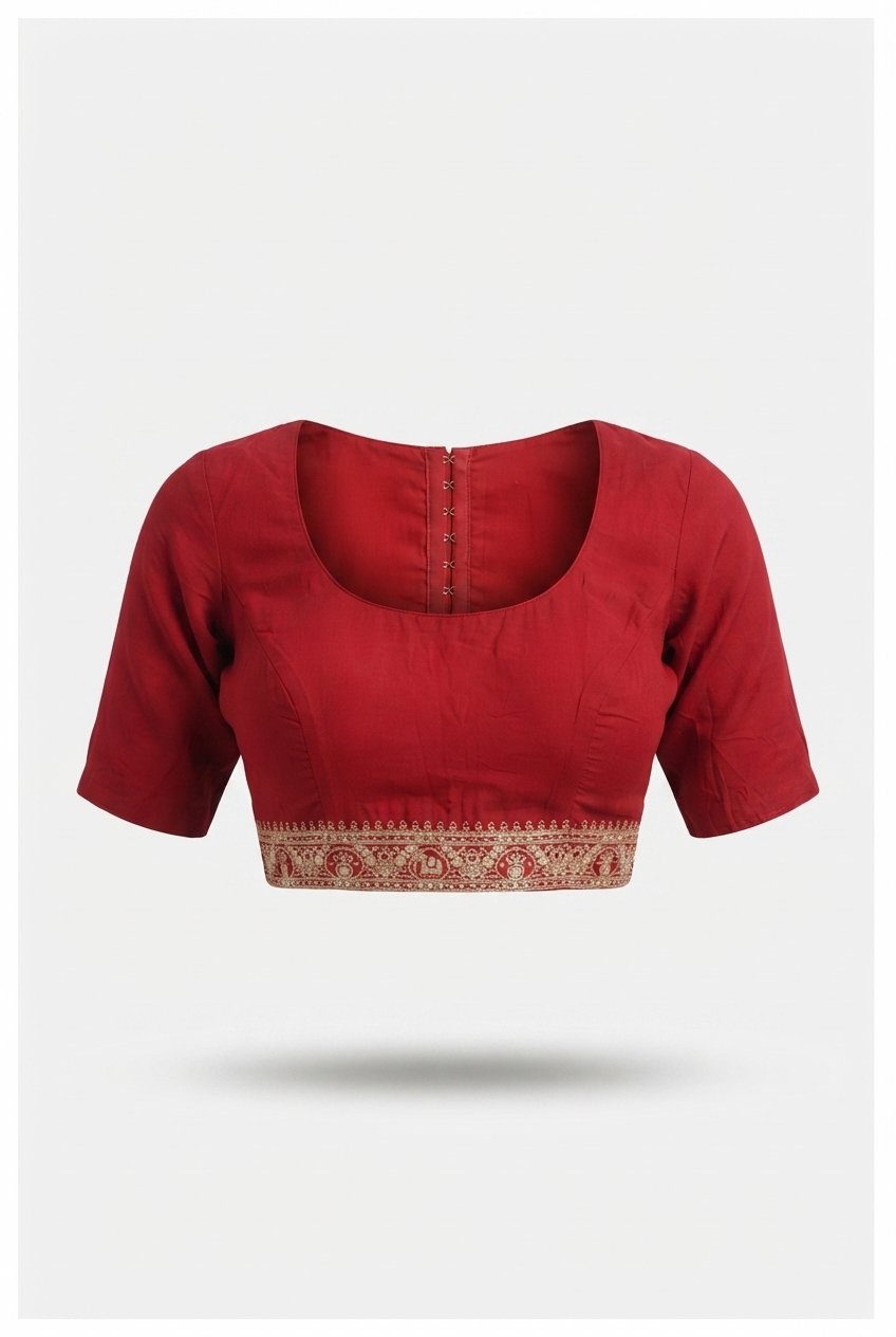 Elegant Crimson Red Silk Saree With Traditional Gold Zari Checkered Patterns And Elephant Motifs