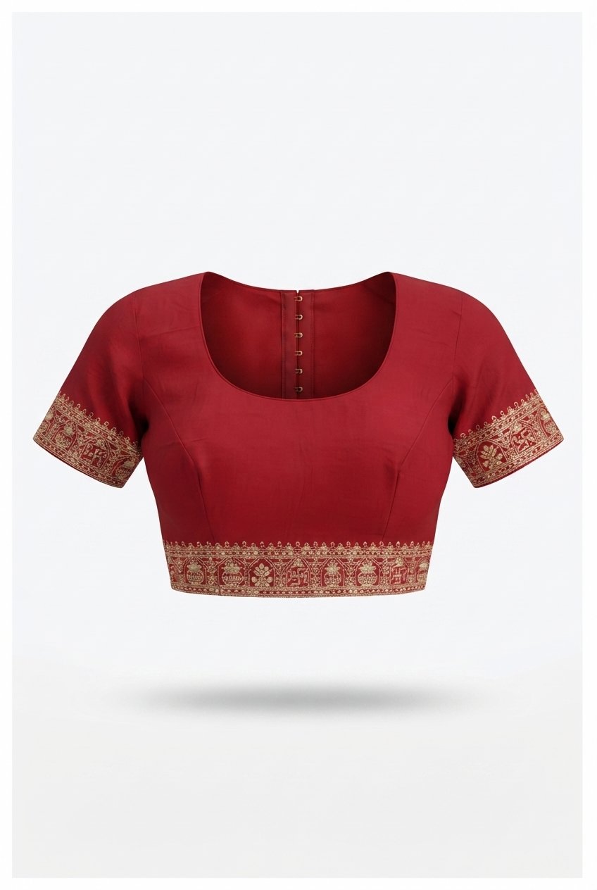 Elegant Crimson Red Georgette Saree With Intricate Gold Zari Embroidered Grid Pattern
