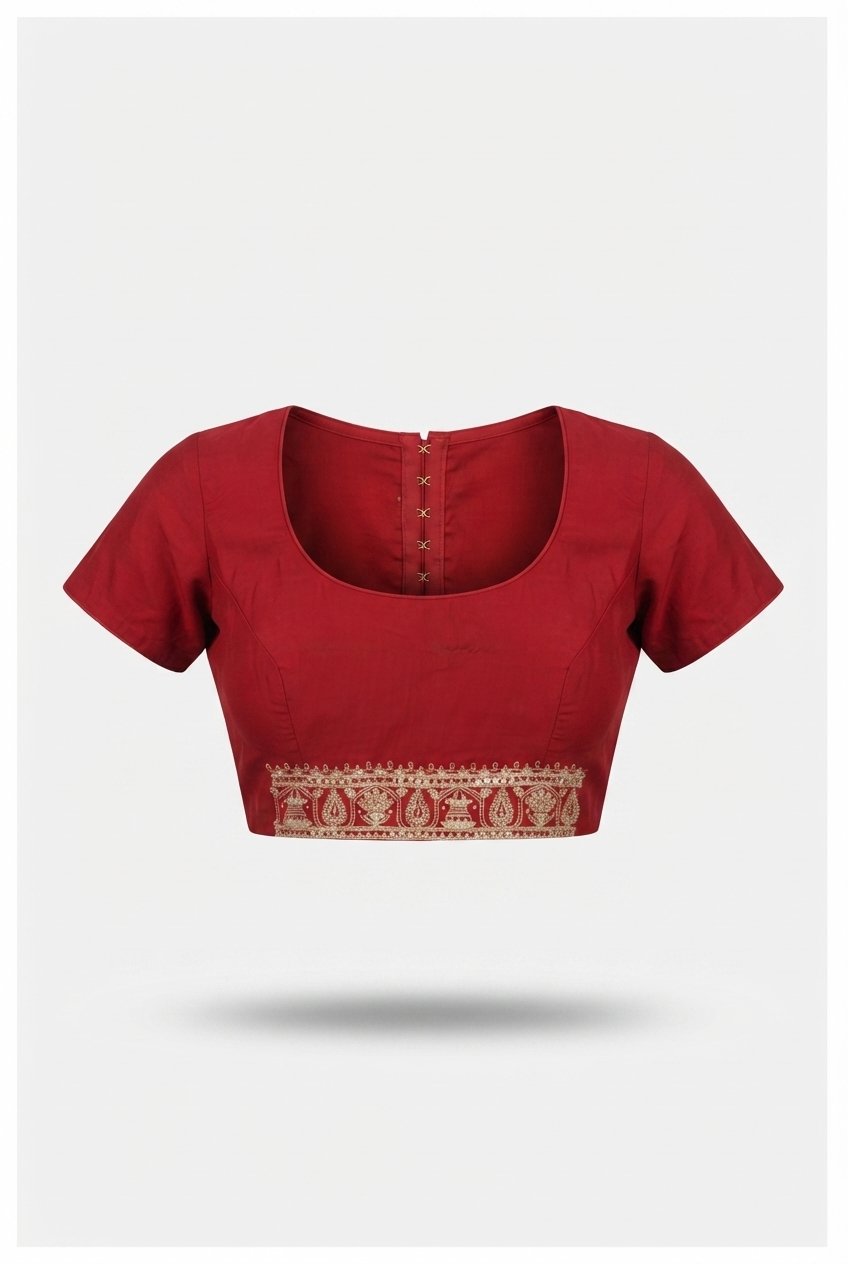 Elegant Deep Red Georgette Saree With Intricate Gold Zari Grid And Ornate Border