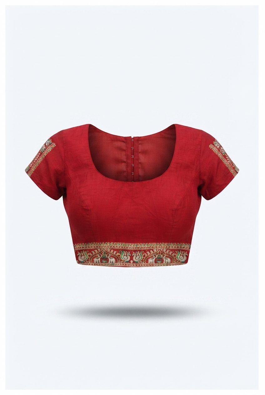 Red Georgette Gharchola Bandhani Saree With Zari Checks And Embroidered Peacock Border