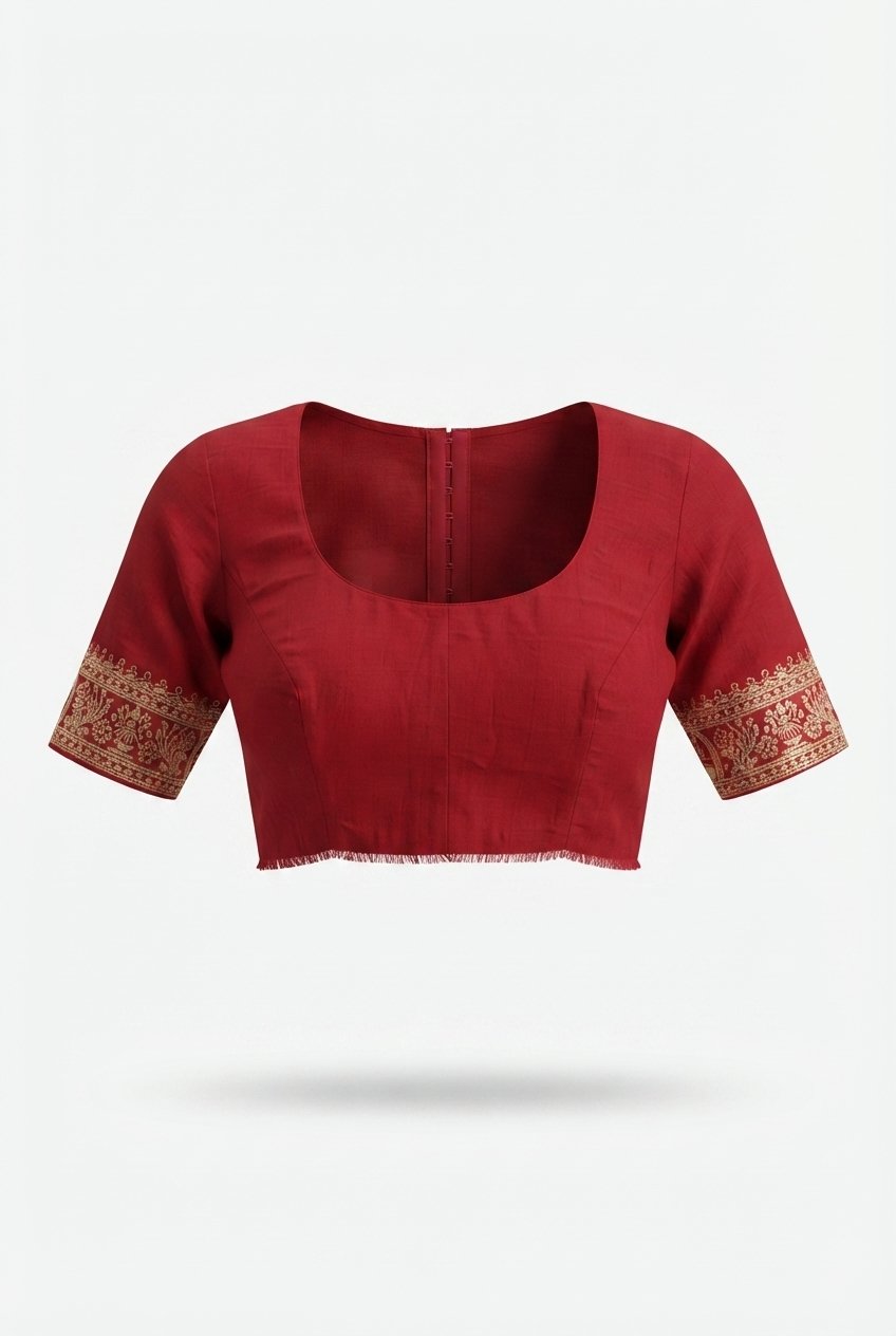 Elegant Crimson Red Georgette Saree With Traditional Golden Zari Borders