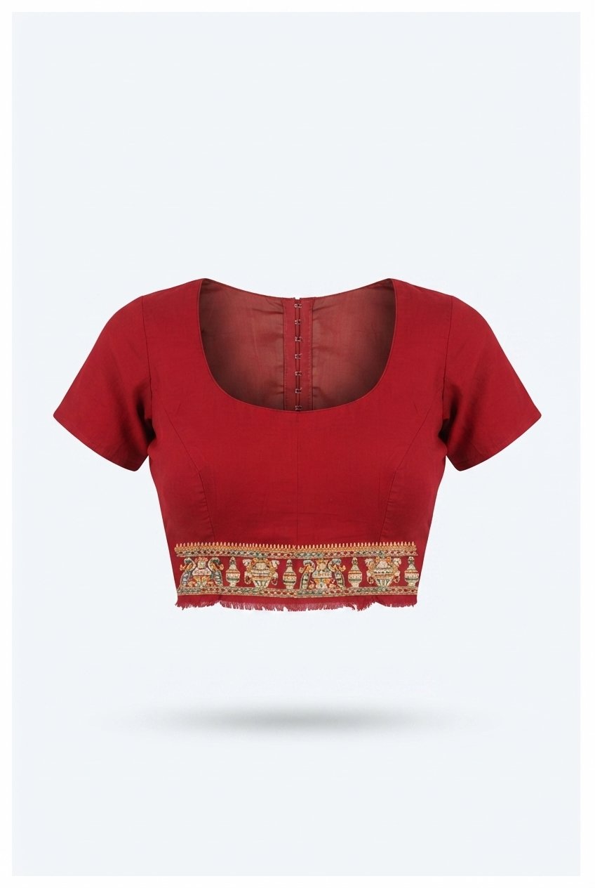 Heritage Crimson Red Bandhani Silk Saree With Intricate Zari Border And Folk Motif Pallu