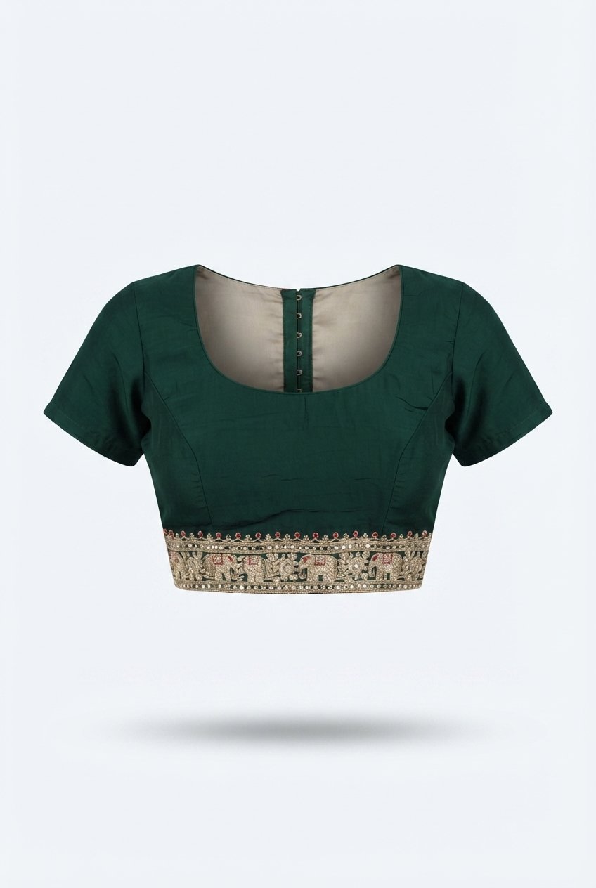 Elegant Red Bandhani Saree With Embroidered Green Elephant Zari Border