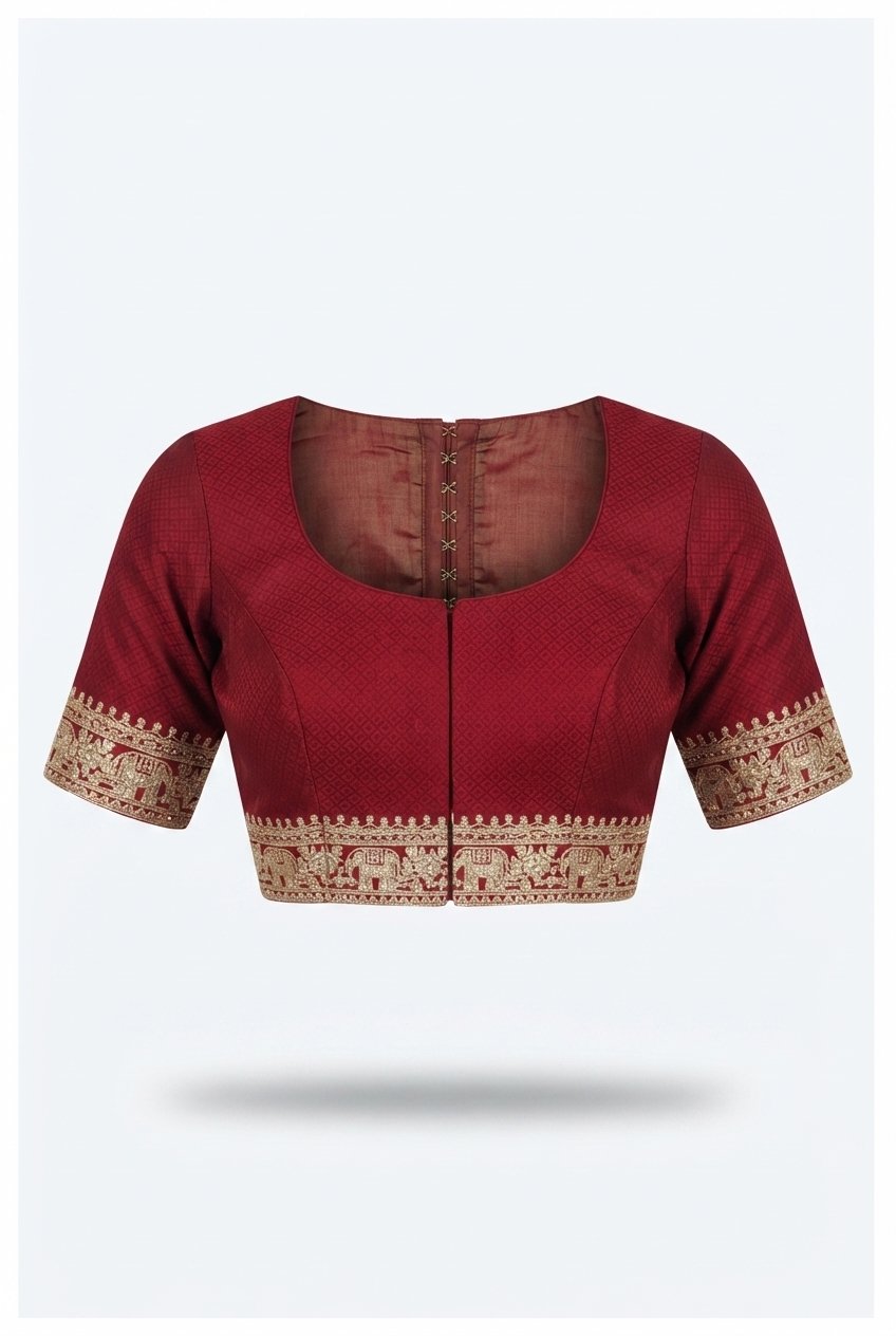 Elegant Crimson Red Handloom Bandhani Saree With Antique Gold Zari Border