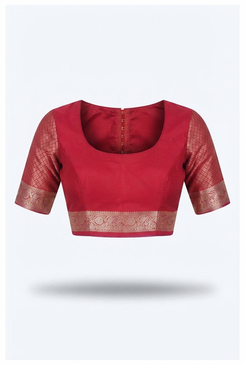 Crimson Red Banarasi Katan Silk Saree With Intricate Silver Zari Jaal