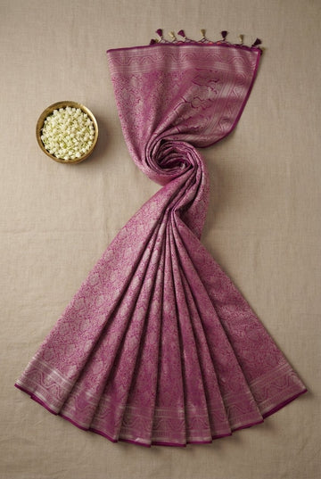 Royal Magenta Banarasi Silk Saree With Intricate Silver Zari Jaal