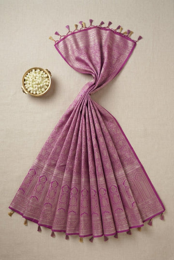 Elegant Orchid Magenta Banarasi Silk Saree With Intricate Zari Work