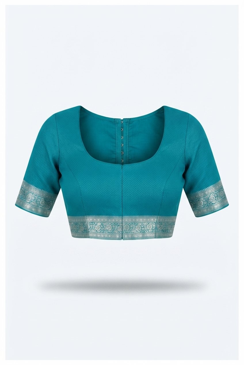 Elegant Teal Blue Banarasi Silk Saree With Rich Silver Zari Jaal Work