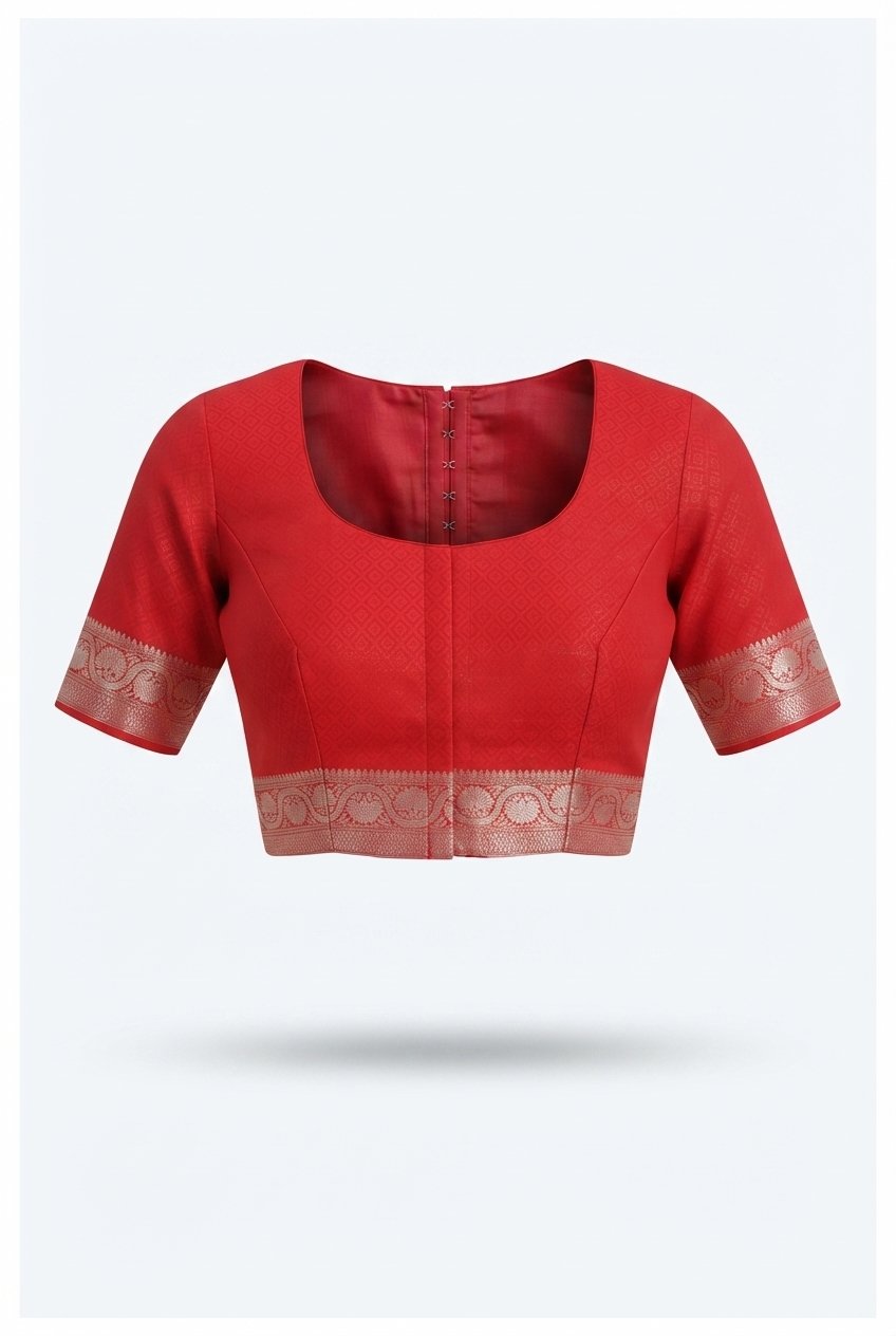 Crimson Red Banarasi Silk Saree With Intricate Silver Zari Brocade