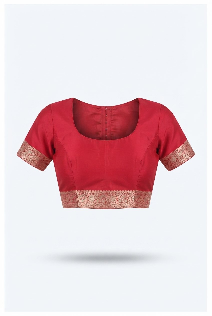 Regal Crimson Red Banarasi Silk Saree With Antique Gold Zari Floral Brocade