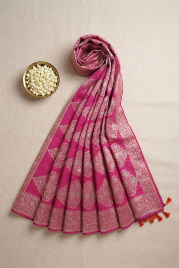 Elegant Rani Pink Banarasi Silk Saree With Intricate Zari Weave