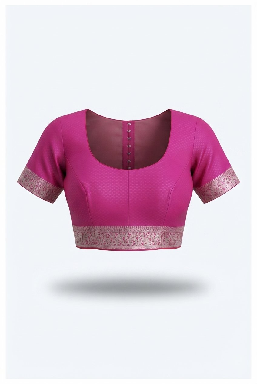 Elegant Fuchsia Pink Banarasi Silk Saree With Intricate Silver Zari Weaving