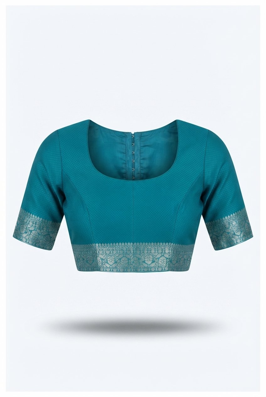 Teal Blue Banarasi Katan Silk Saree With Elegant Silver Zari Brocade
