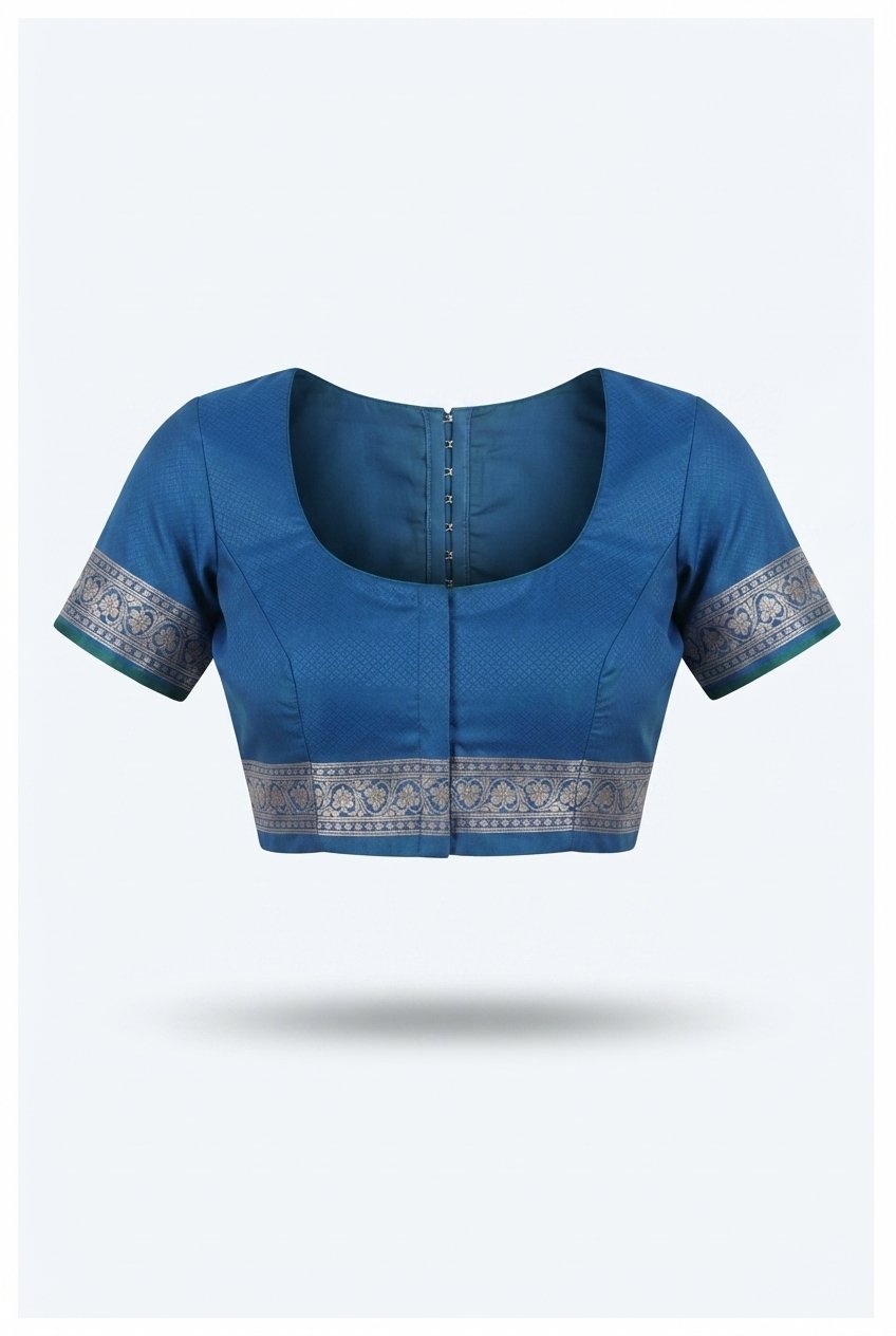 Elegant Teal Blue Banarasi Katan Silk Saree With Antique Silver Zari Weave