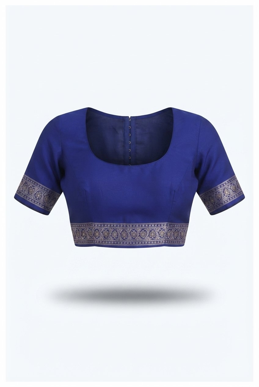 Royal Blue Banarasi Silk Saree With Antique Silver Zari Floral Jaal