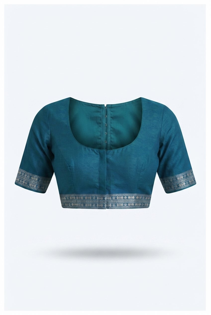 Elegant Teal Blue Banarasi Silk Saree With Silver Zari Floral Jaal