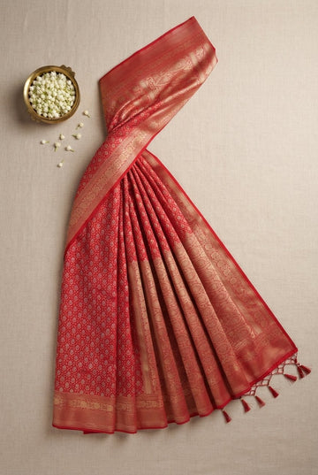 Imperial Red Banarasi Silk Saree With Elegant Zari Weaving