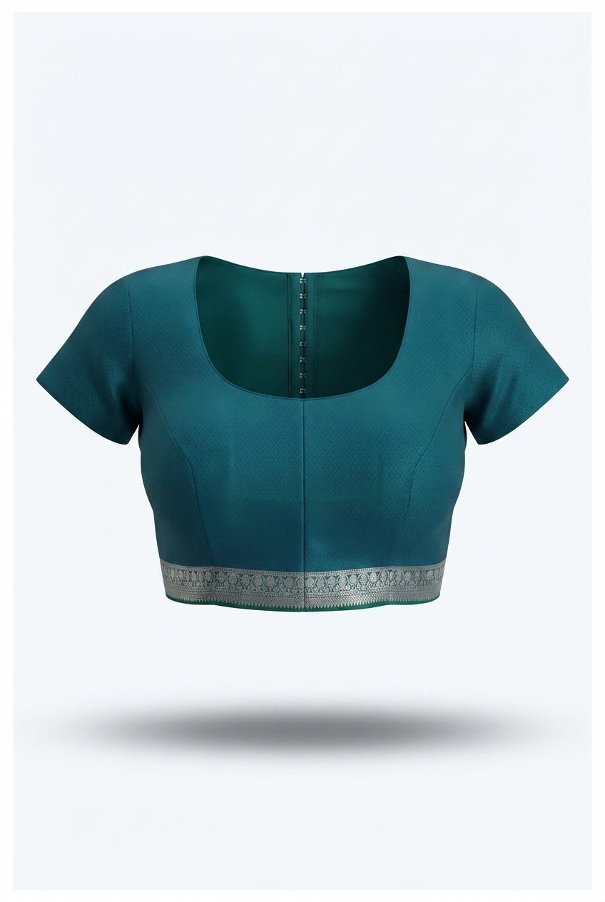 Teal Green Banarasi Soft Silk Saree With Intricate Silver Zari Work