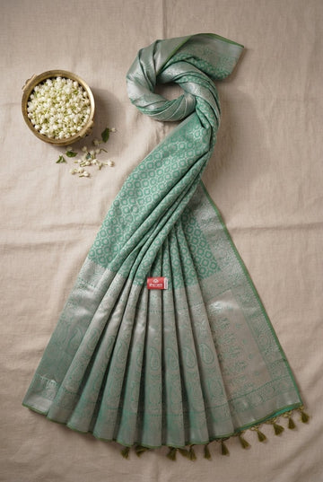 Sage Green Banarasi Silk Saree With Elegant Silver Zari Weave