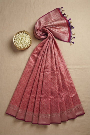 Elegant Magenta Banarasi Katan Silk Saree With Intricate Zari Work