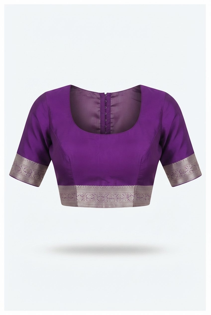 Royal Purple Banarasi Silk Saree With Elegant Silver Zari Jaal Work