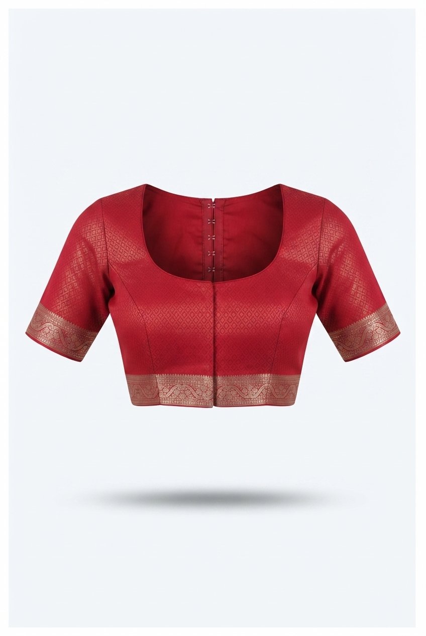 Coral Red Banarasi Silk Saree With Intricate Gold Zari Jaal