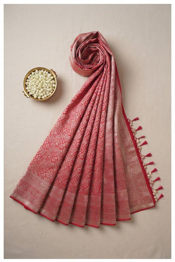 Crimson Red Banarasi Silk Saree With Elegant Zari Weave