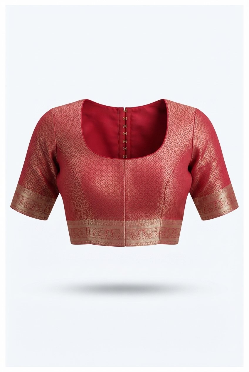 Crimson Red Handwoven Banarasi Katan Silk Saree With Antique Gold Zari Brocade