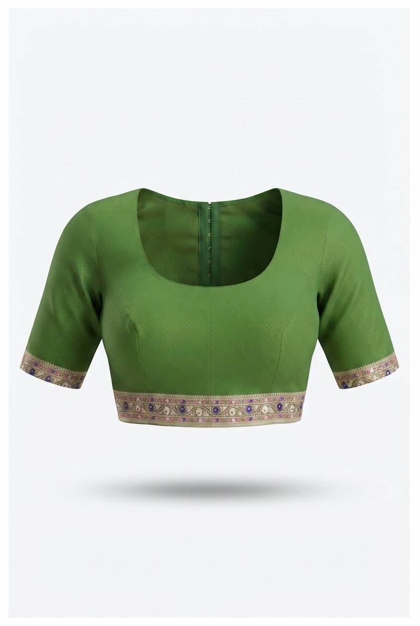 Sage Green Handwoven Banarasi Georgette Silk Saree With Meenakari Border