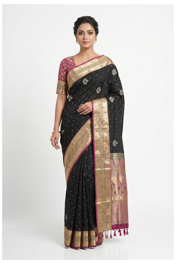 Black South Silk Tissue Wedding & Party Wear Saree
