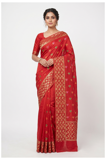 Scarlet Red Pure Banarasi Silk Saree With Weaving