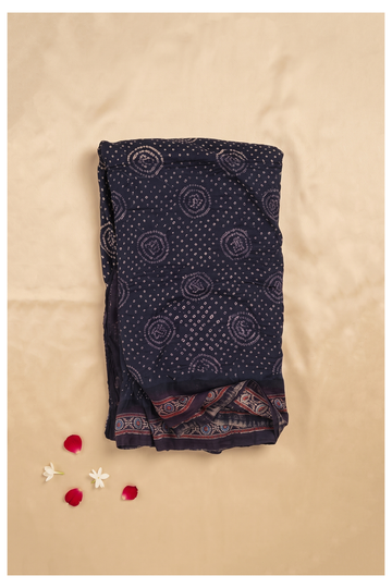 Midnight Blue Bandhni Gajji Silk Saree - Wedding & Party Wear