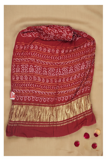 Wine Bandhni Gajji Silk Wedding Saree