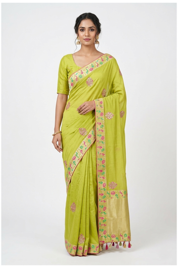 Lime Green Banarasi Art Silk Wedding Saree