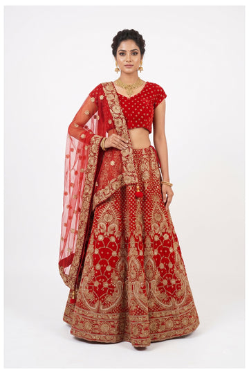 Red Bridal Embroidered Lehenga Choli With Net Dupatta