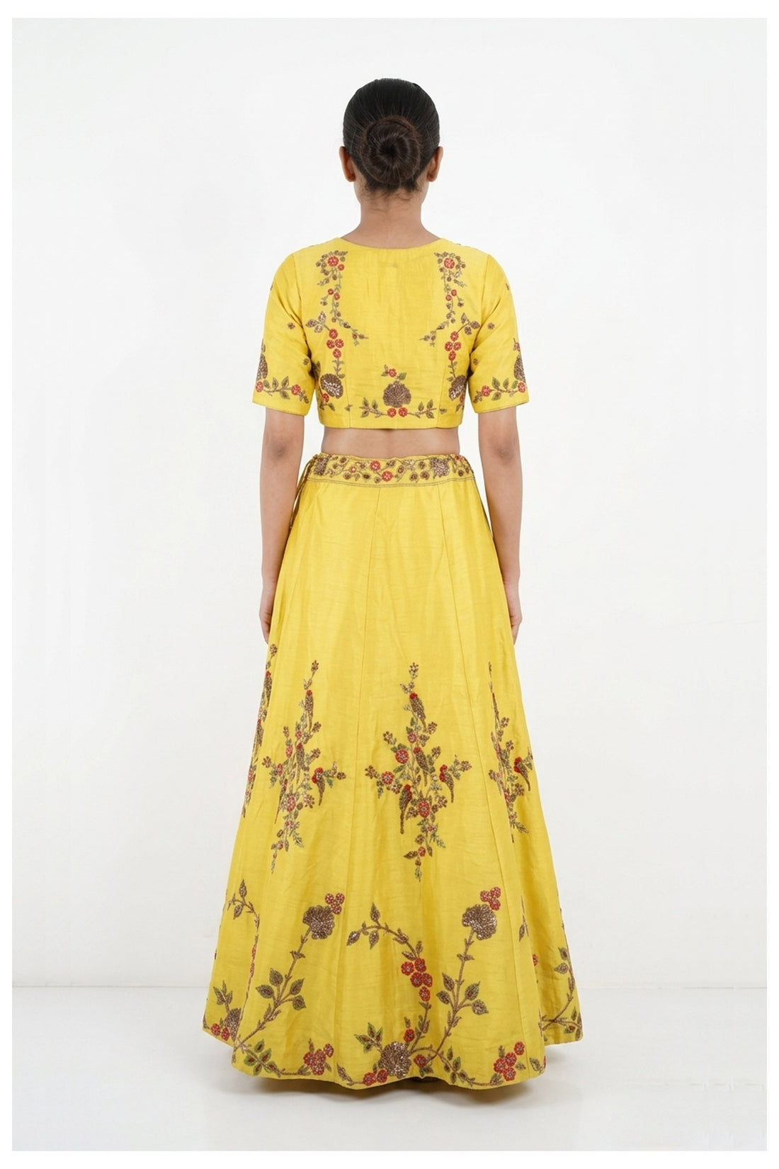 Sunshine Yellow Floral Embroidered Lehenga Choli With Net Dupatta