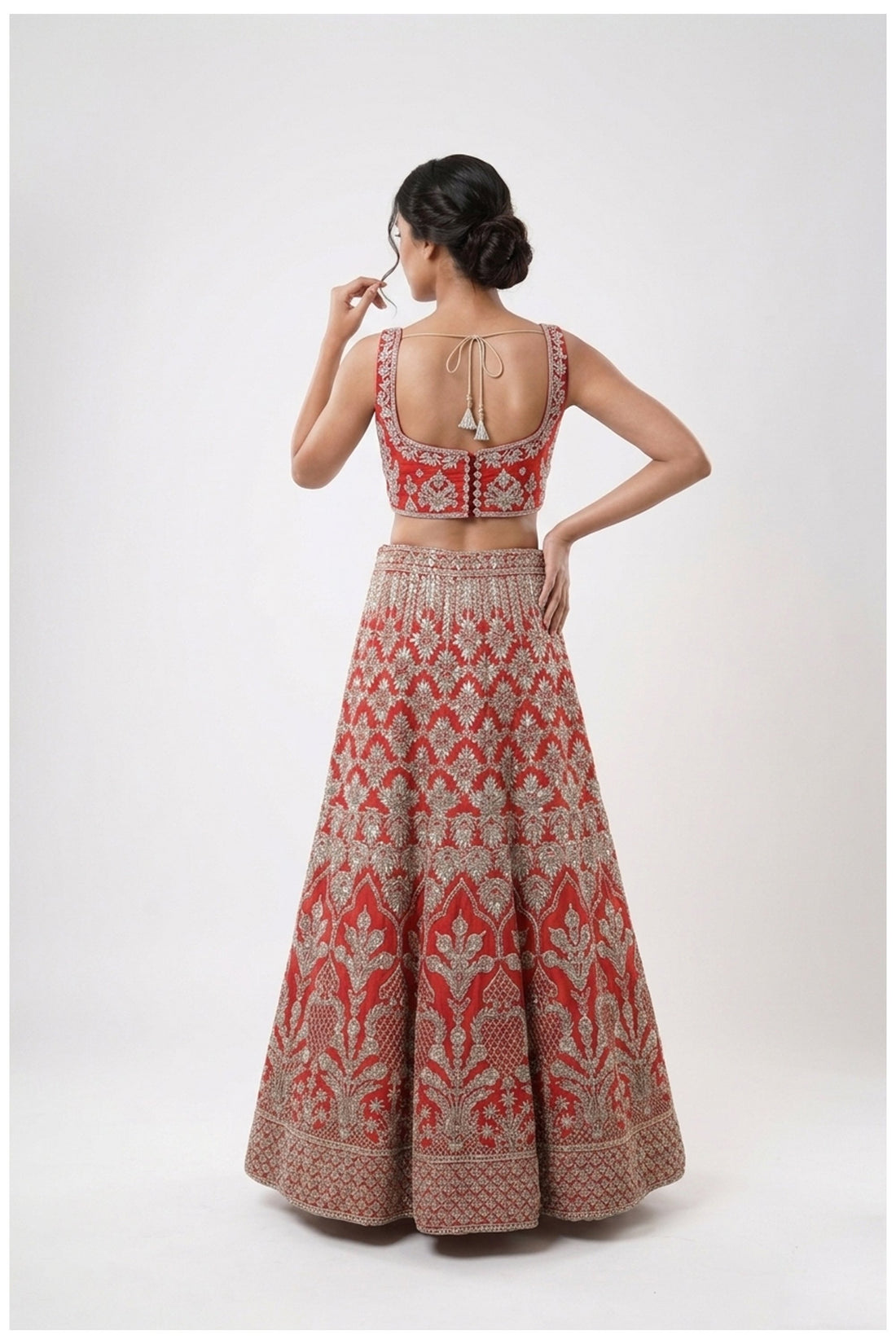 Scarlet Red Embroidered Bridal Lehenga Choli With Net Dupatta