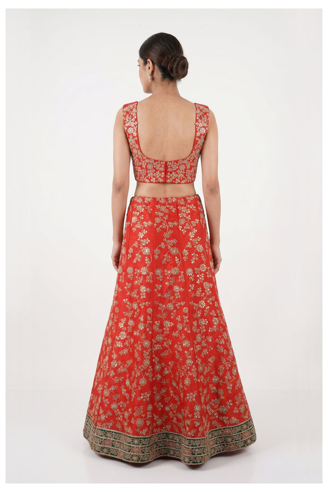 Red Embroidered Lehenga Choli With Net Dupatta