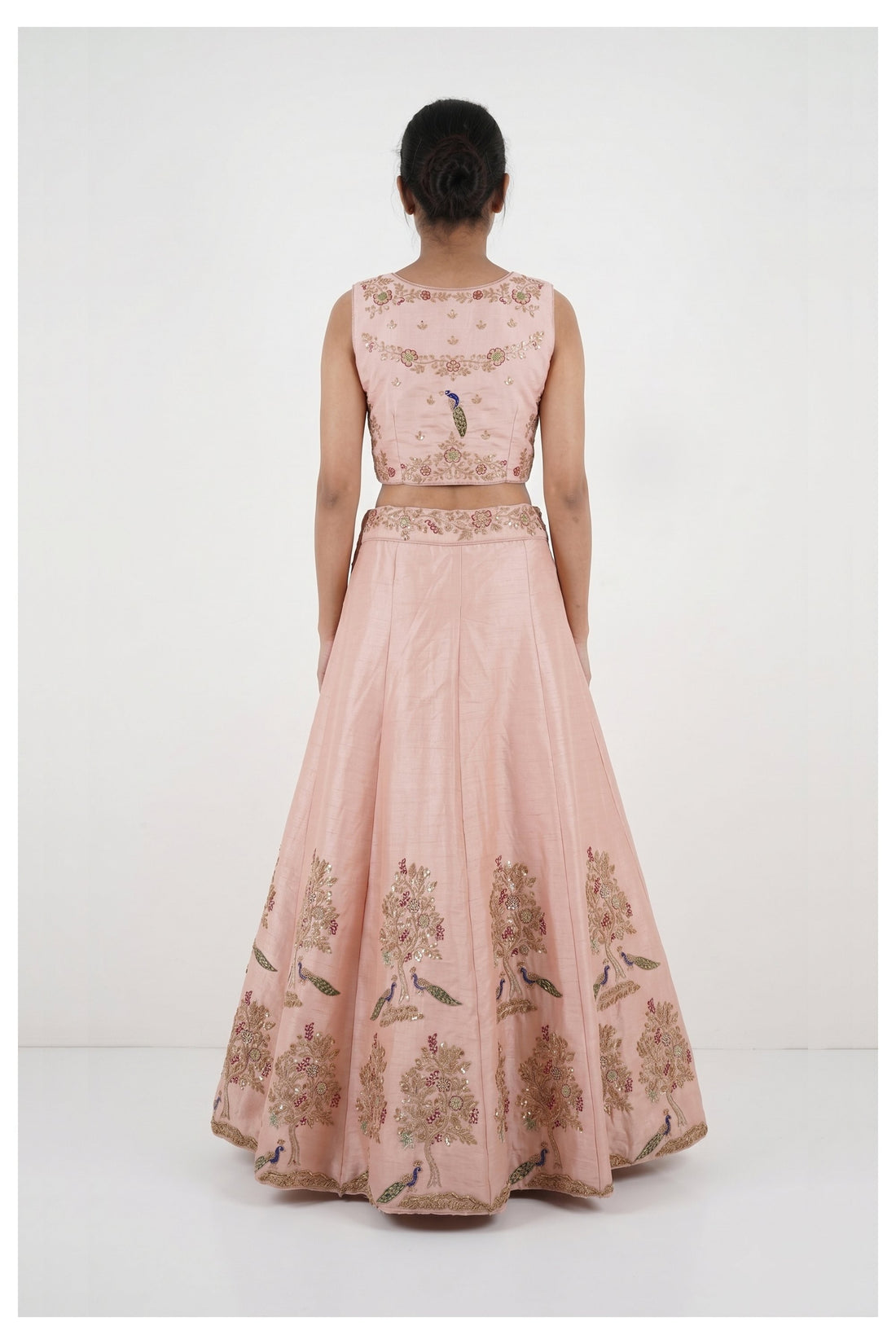 Blush Pink Embroidered Lehenga Choli With Net Dupatta