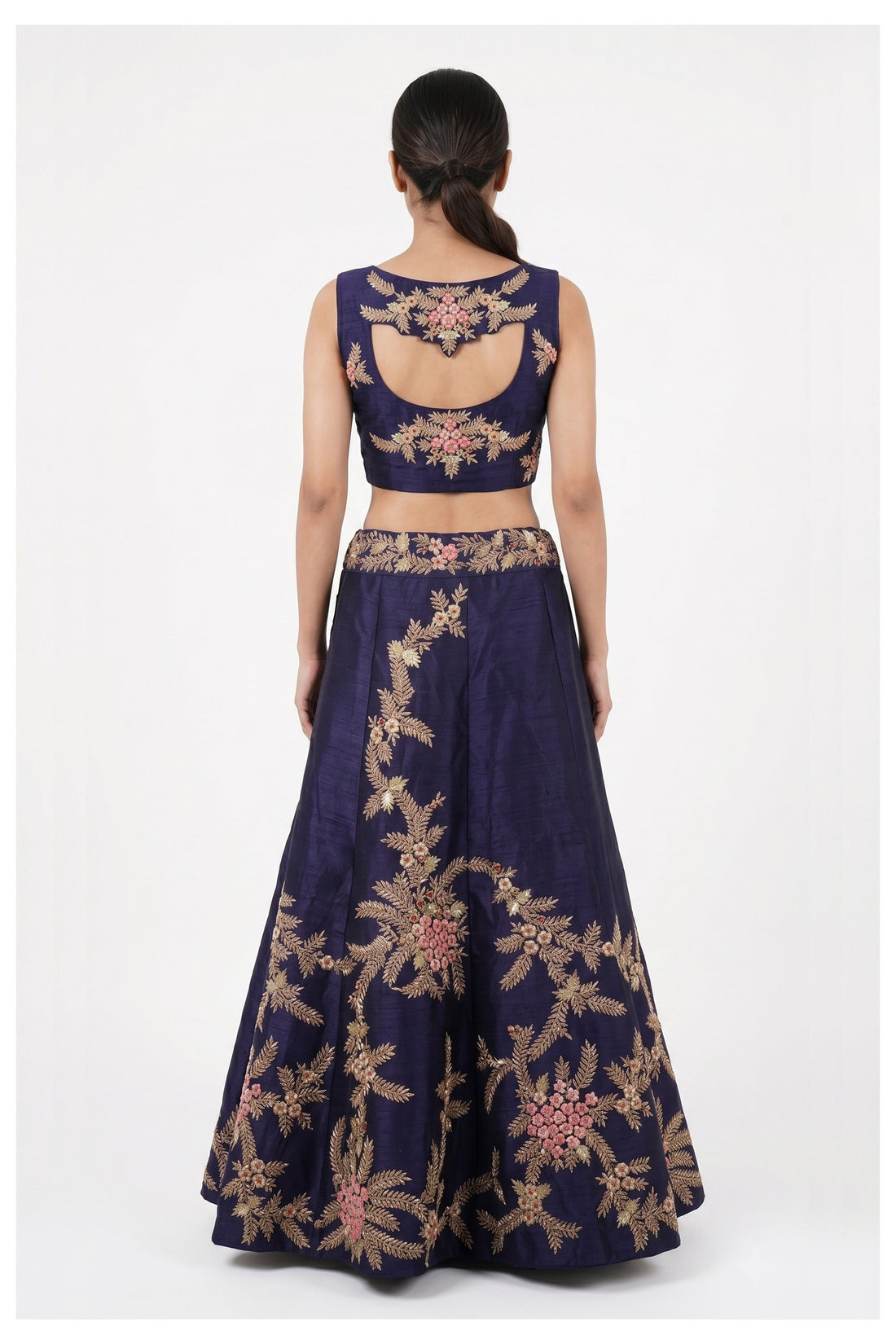 Navy Blue Embroidered Lehenga Choli With Net Dupatta