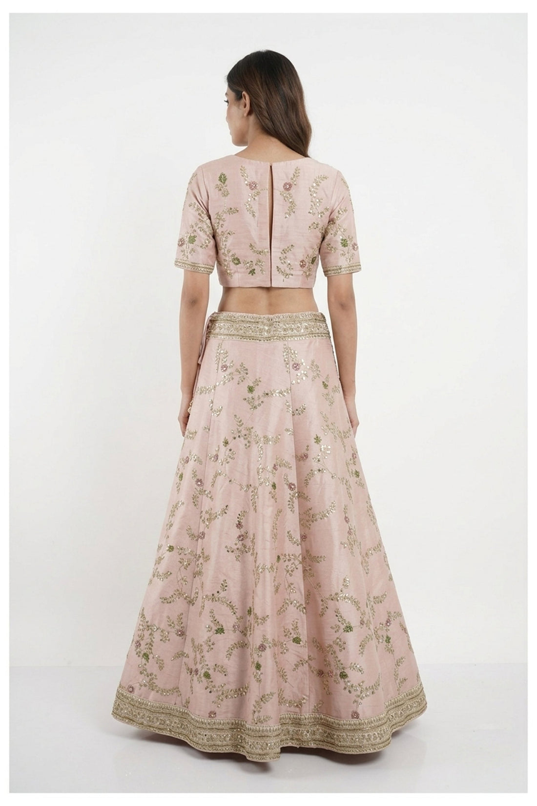 Blush Pink Handwork & Embroidered Lehenga Choli With Net Dupatta