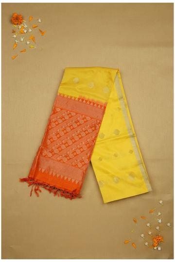 Premium Pure Silk Yellow Saree With Orange Zari Border