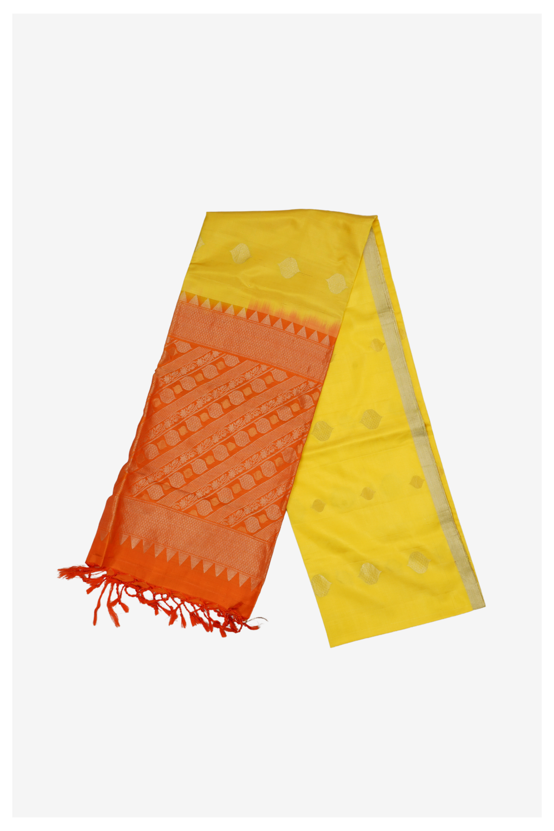 Premium Pure Silk Yellow Saree With Orange Zari Border