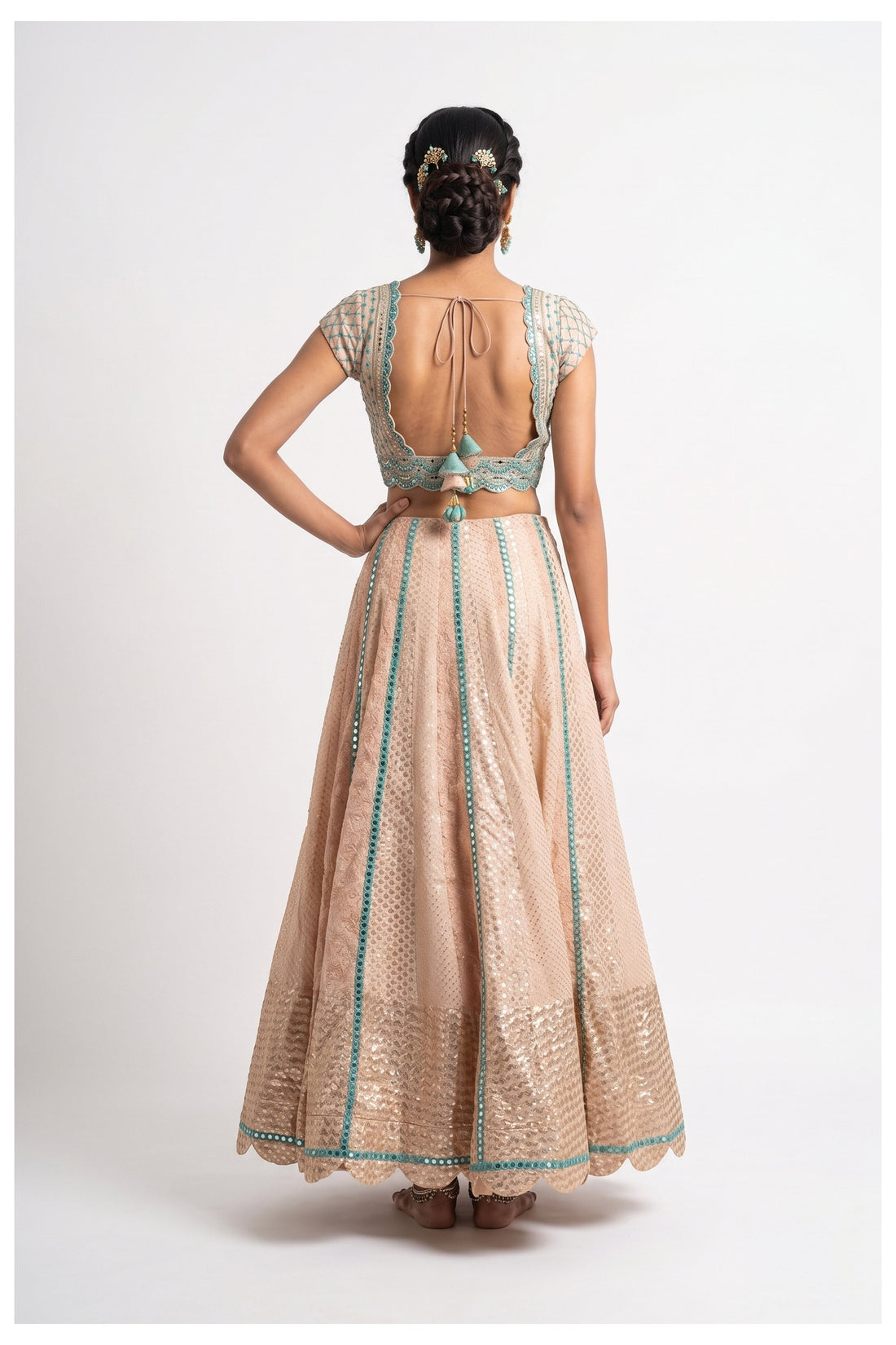 Champagne Beige Sequins Embroidered Lehenga Choli With Net Dupatta