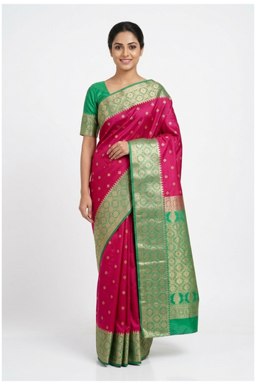 Rani Pink South Silk Art Silk Wedding Saree