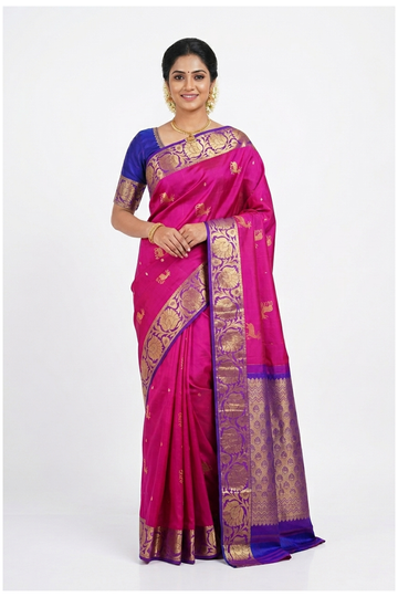 Rani Pink Pure Silk South Silk Wedding Saree
