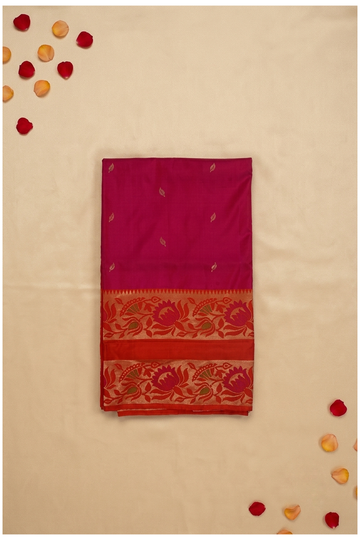 Premium Pure Silk Rani Pink Saree With Floral Zari Border